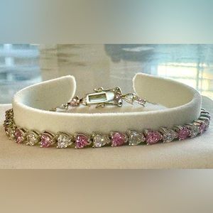 Sterling silver CZ pink and white tennis bracelet